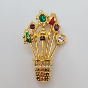 Carolee | Vintage Gold-Tone Pins In A Thimble Flower Pot Brooch